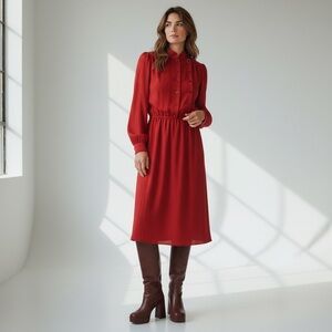 Vintage 70s 80s Cabaret Paris Red black Pin Striped Secretary dress valentines